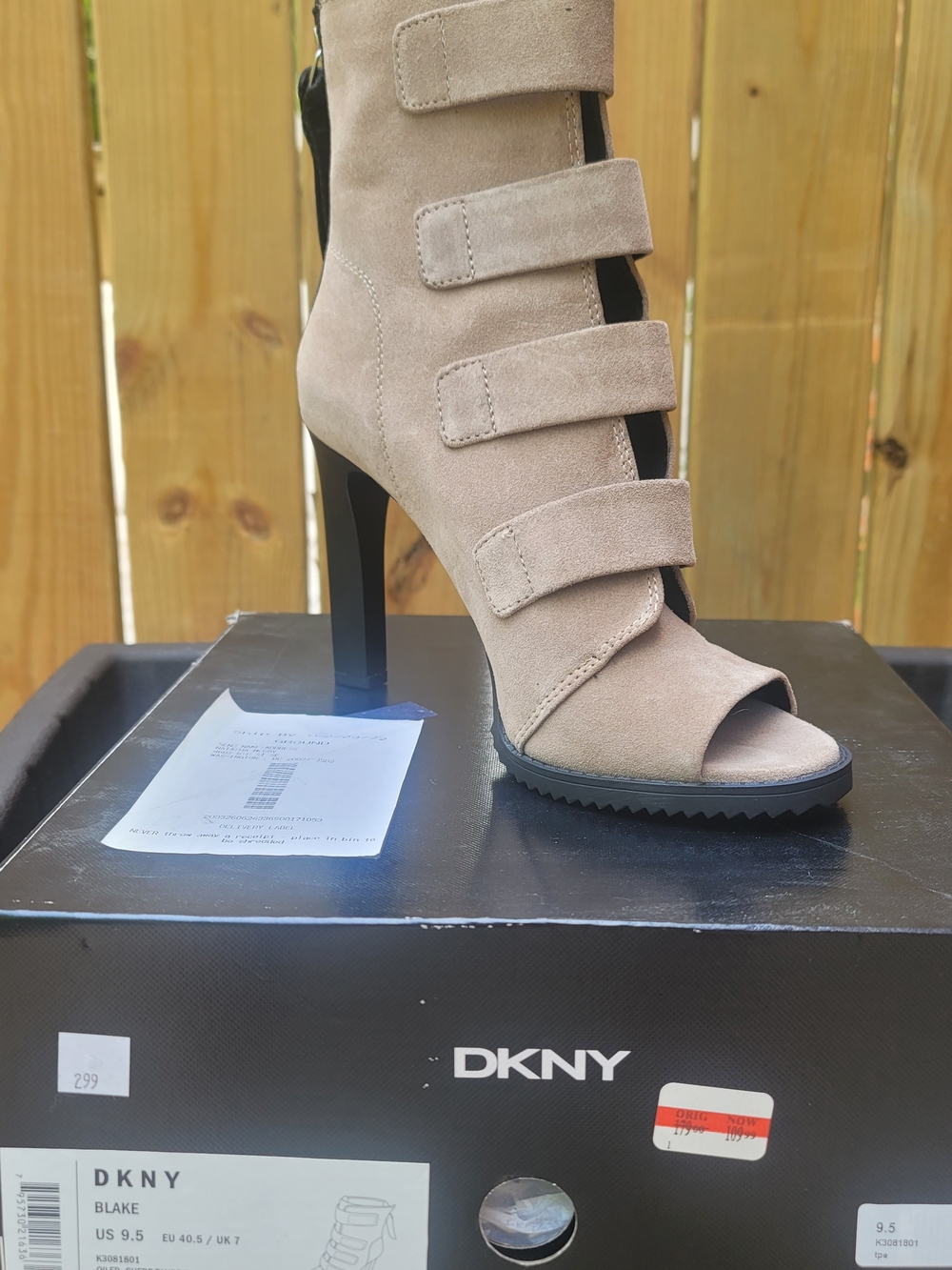 DKNY Blake Taupe Suede Peep Toe Booties Size 9.5 New in Box